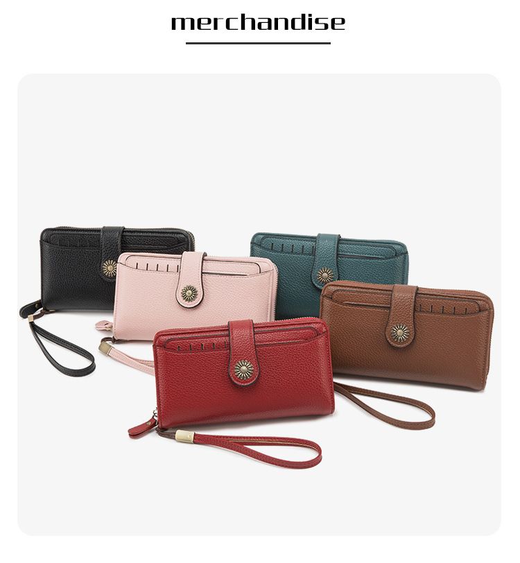 Dark Red Women's Long Zipper Wallet with Wristlet – Multi-Card Slots, Phone Compartment & Coin Pocket (200g) — image 2