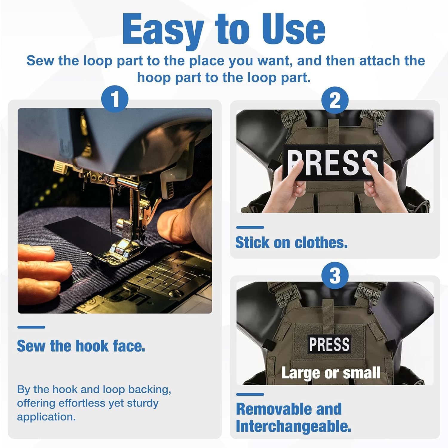 2 PCS Reflective Press Patch Night Vision & Reflective Printed Letters Patches with Hook & Loop for Guard Vest Jacket Back Panel, Small (5.7" x 2.5"), Large — image 6