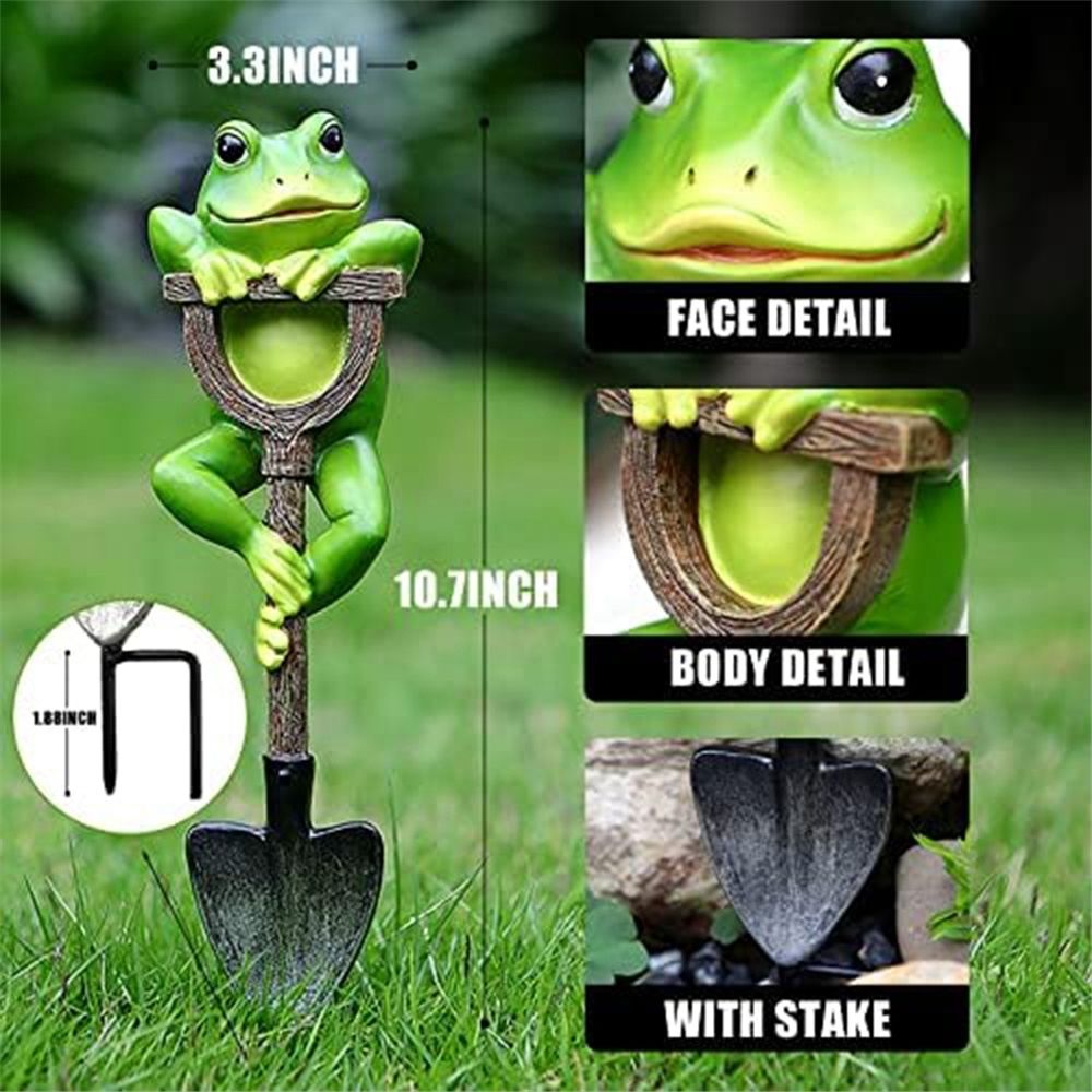 China 16.5cm Frog with Shovel Figurine, Outdoor Resin Garden Statue, Hand-Painted, Green — image 5