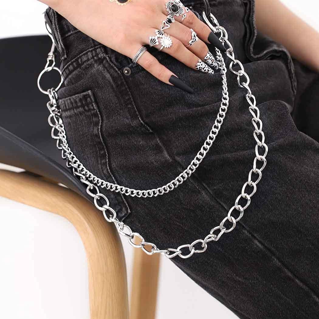 Bomine Hip Hop Pants Jean Chain Goth Punk Silver Trousers Chains Biker Heavy Thick Wallet Pocket Chains Silver Keychains Body Jewelry for Men and Women โ image 4