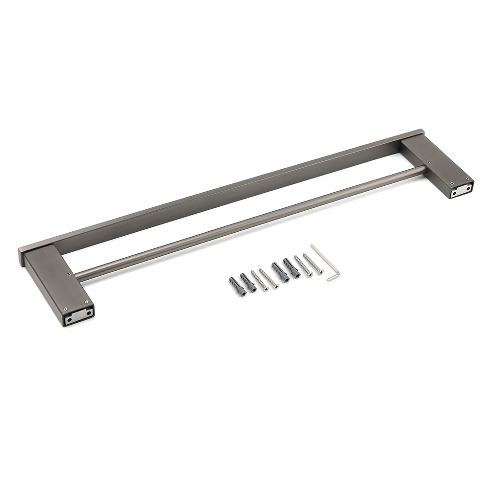 Gun Metal Grey Square Strong Towel Rail Rack 600mm Double Hanger Holder Bar Kit — image 5