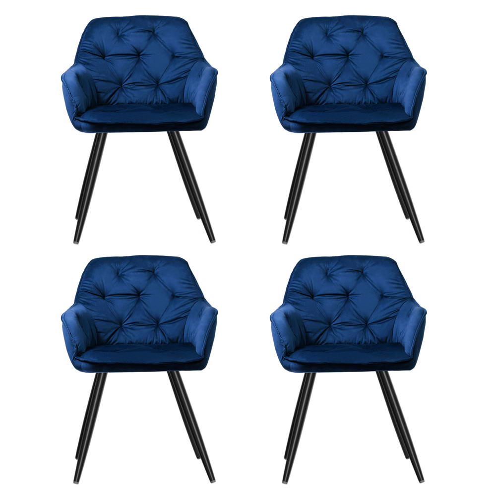 Artiss Dining Chairs Set of 4 Velvet Diamond Tufted Armchair Blue — image 3