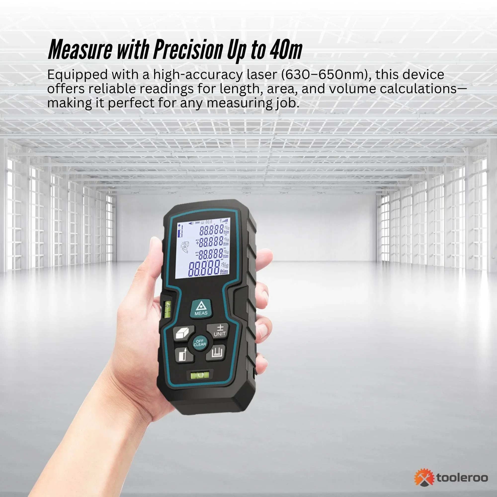 Tooleroo 40m Digital Laser Distance Measurer - LCD Area Volume Meter Tool — image 3