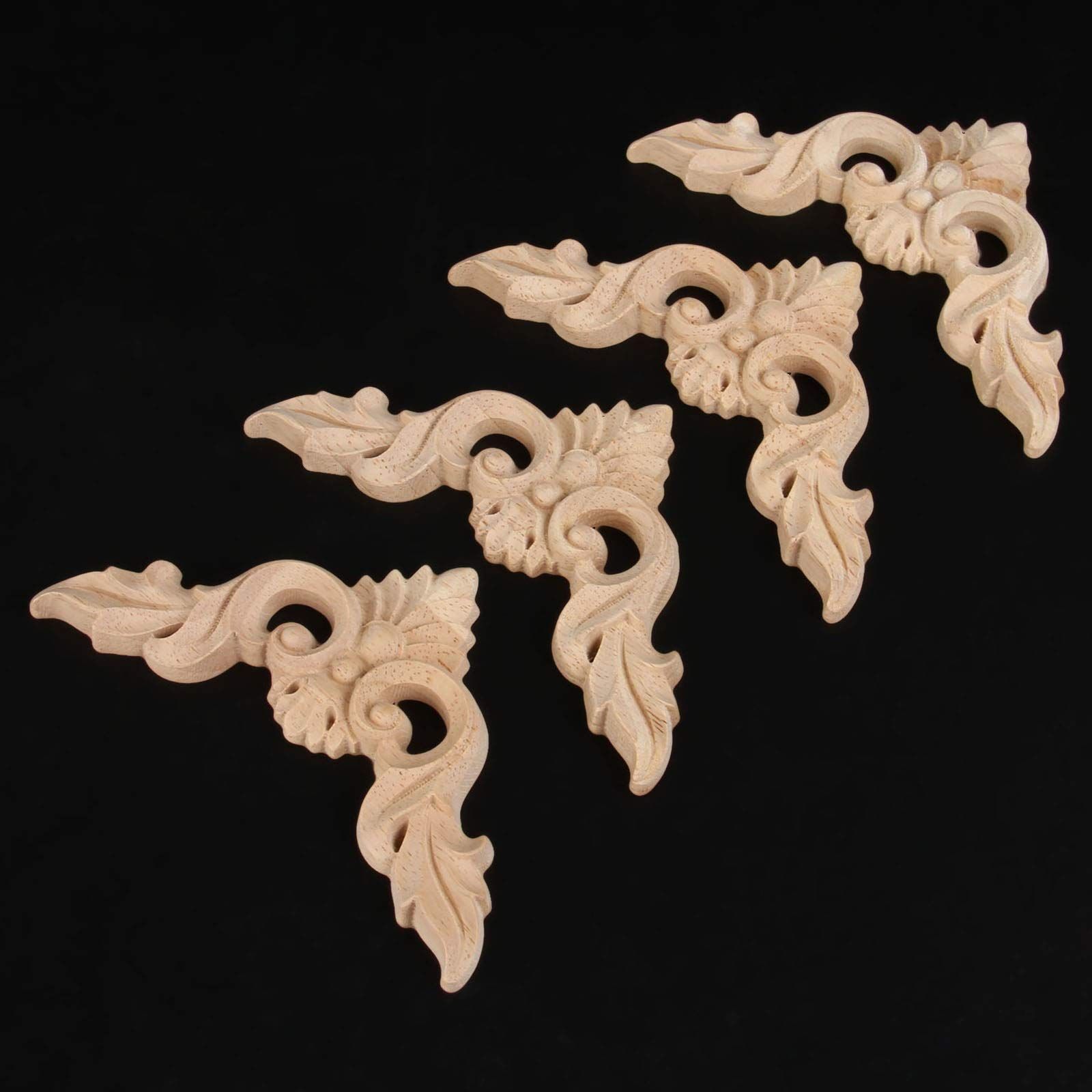 4pcs,Unpainted Wooden Carved Decal Corner Woodcarving Onlay Applique Flower Furniture Cabinet Box Doors Decoration — image 4