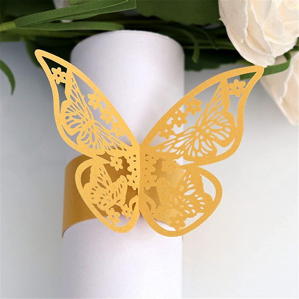 50pcs Laser Cut Butterfly Napkin Rings Holder for Dinners Tables Everyday Wedding Party Decor Baby Bridal Shower Banquet Supply — image 2