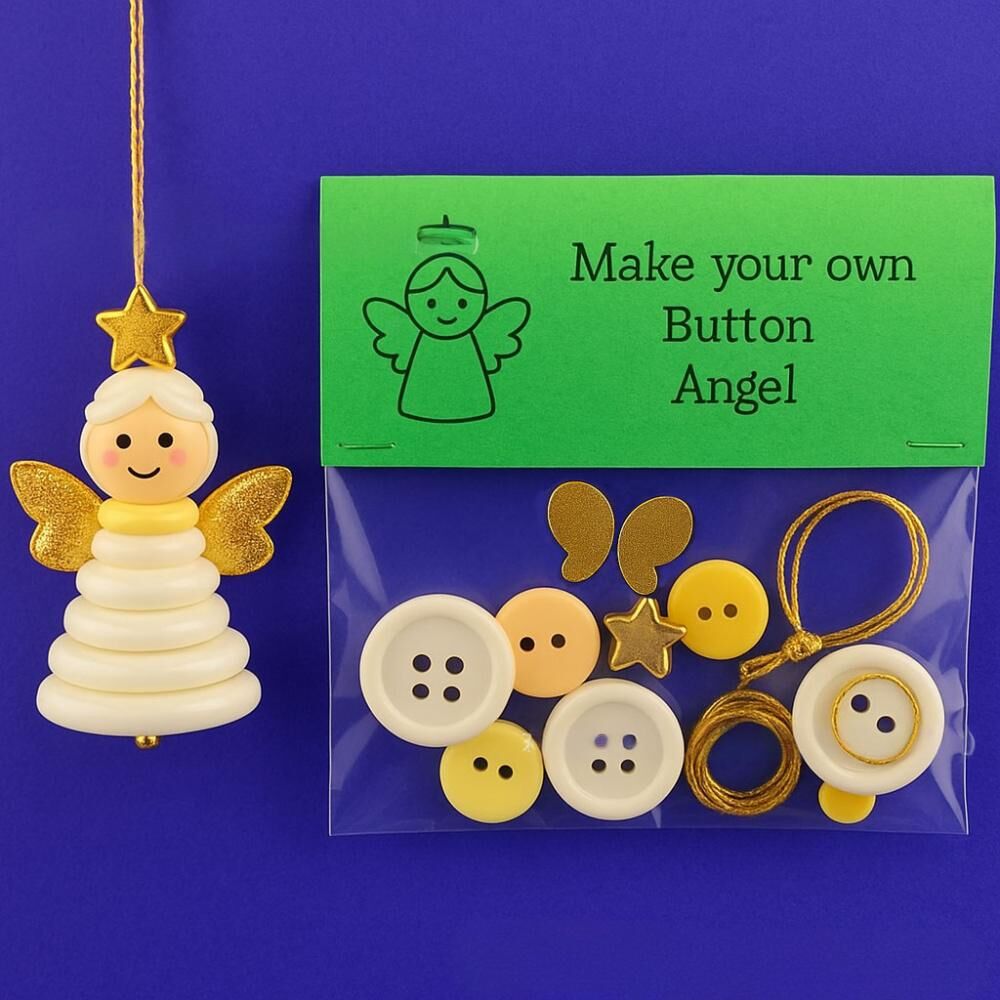 Christmas gift Christmas Button Ornament - Festive Santa Design Craft Kit- Set of 5 pieces(Santa Claus、Snowman、angel、Red Christmas tree and green Christmas — image 4