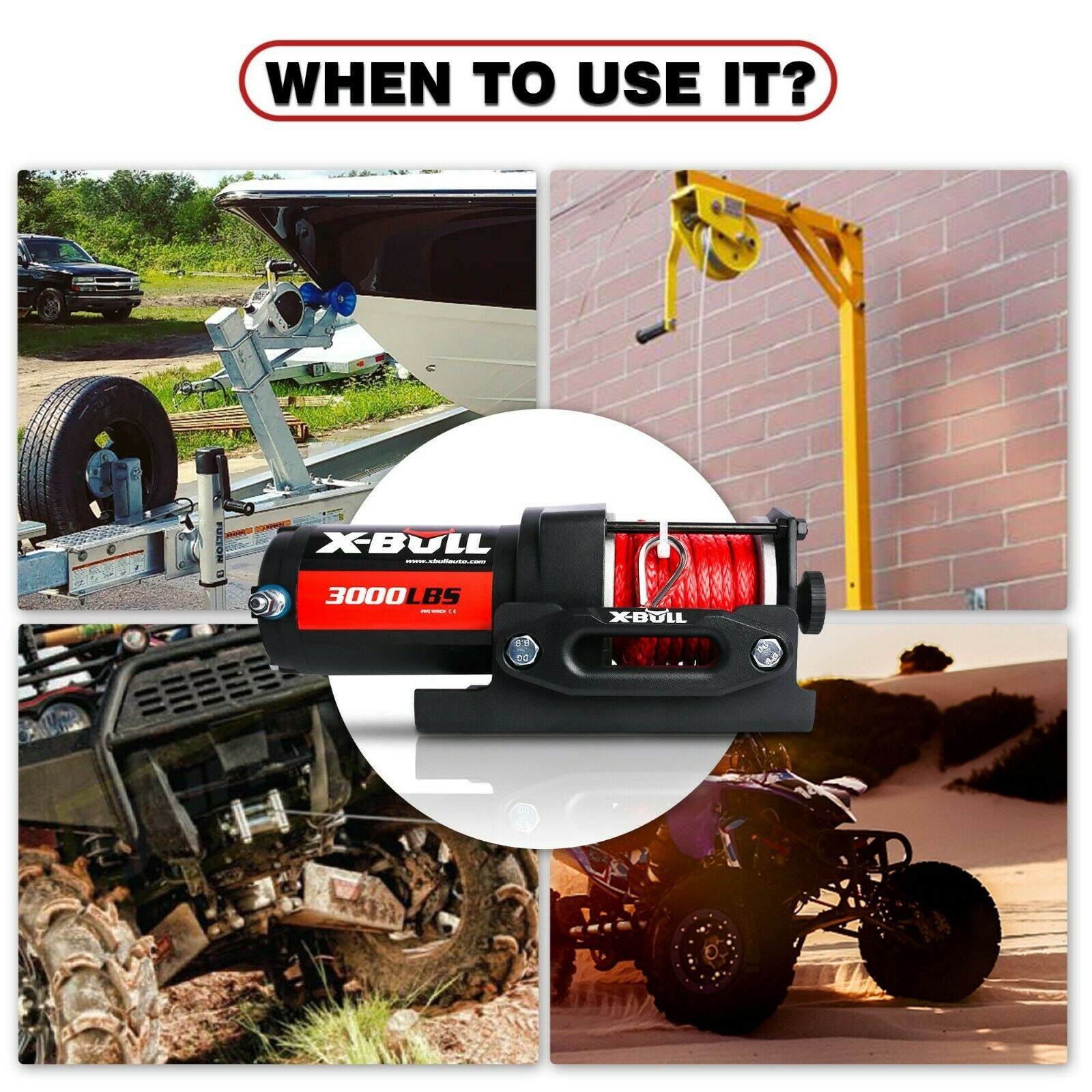 X-BULL 12V Electric Winch Boat 3000LBS Synthetic Rope Wireless Remote ATV 4WD 2 Units โ image 3