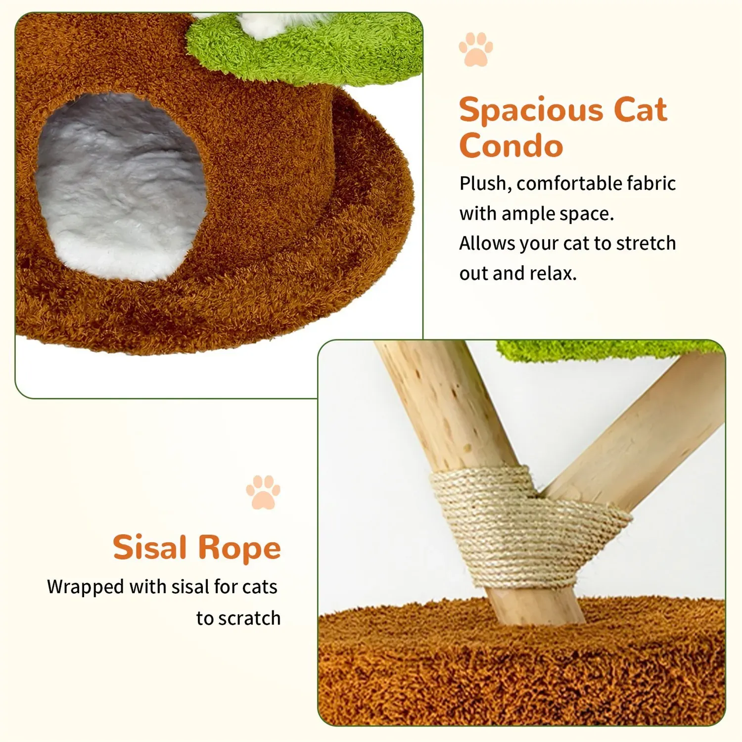 Large Multi-Level Cat Tree Tower in Green & Brown with Plush and Wood Design, 61x148cm โ image 6