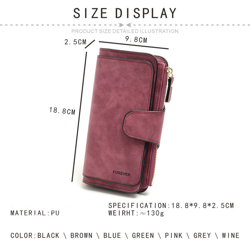 Brown Large Capacity Long Wallet Frosted PU Leather Clutch Bag with 14 Card Slots and Zipper Compartment fits Smartphone for Everyday Use Australia — image 4