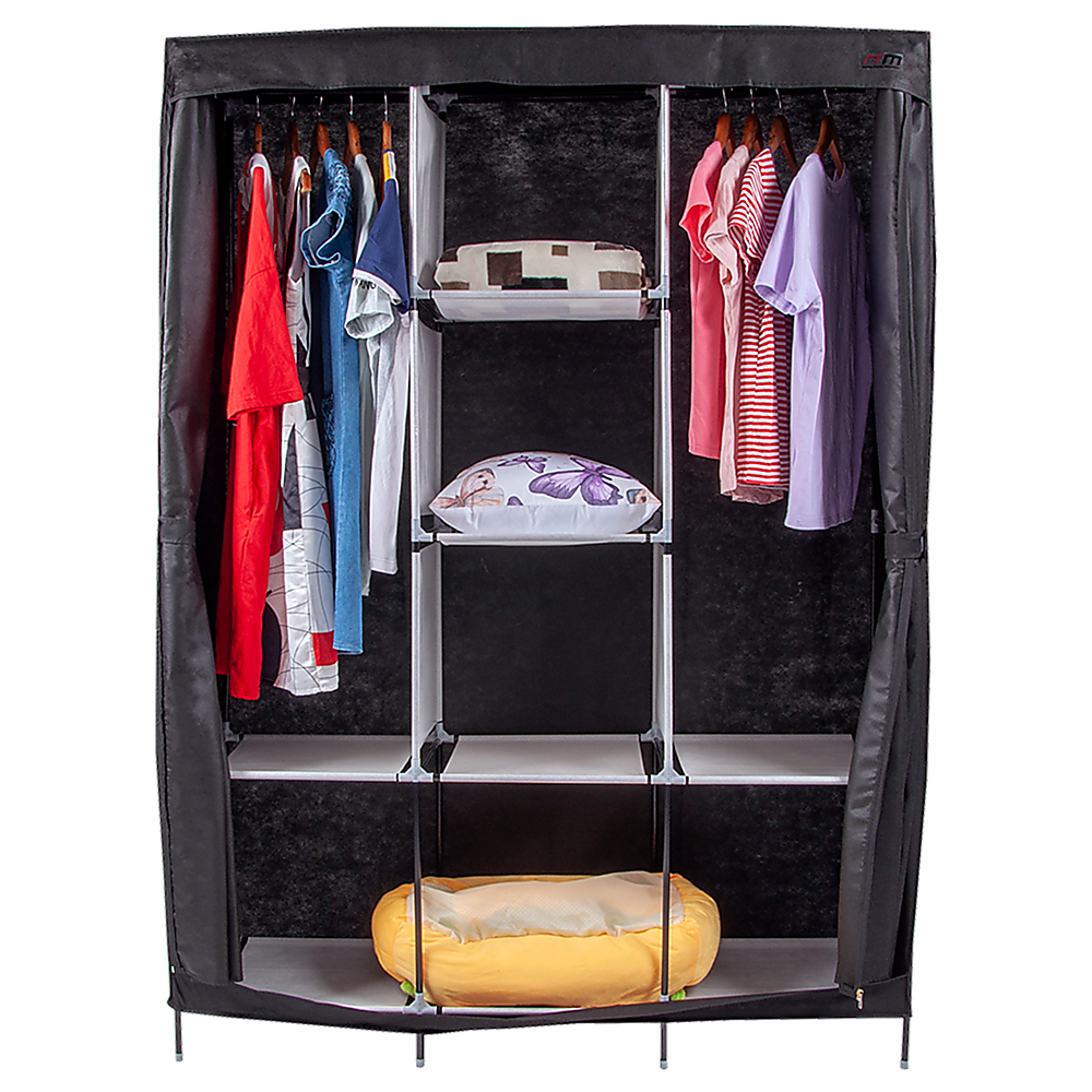 Large Portable Clothes Closet Canvas Wardrobe Storage Organizer with Shelves — image 4