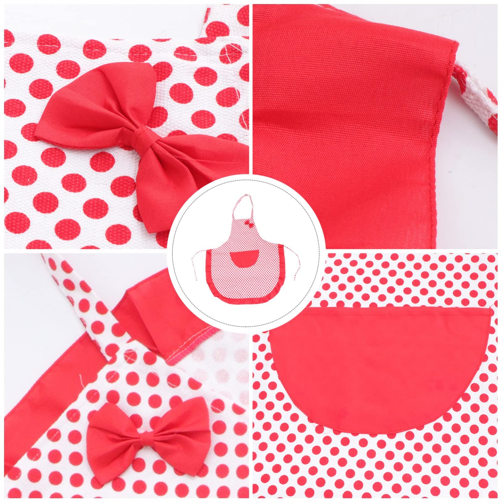 Lovely Home Work Apron Polka Dotted Bowknot Girls Apron Womens Kitchen Cooking Apron with Pocket (Red) โ image 5
