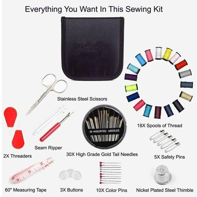 Mini Sewing Kit with 52 Sewing Accessories, 18 Thread Spools with Black Sewing Box for Beginners Kids Travelers Sewing Machine Adults Girls (Small) โ image 4