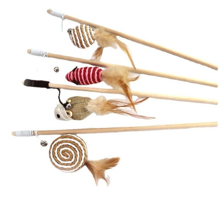 Wooden Cat Teaser Stick Water Drop Pet Feather Mouse Wooden Pole Feather Small Fish As shown in the figure โ image 5