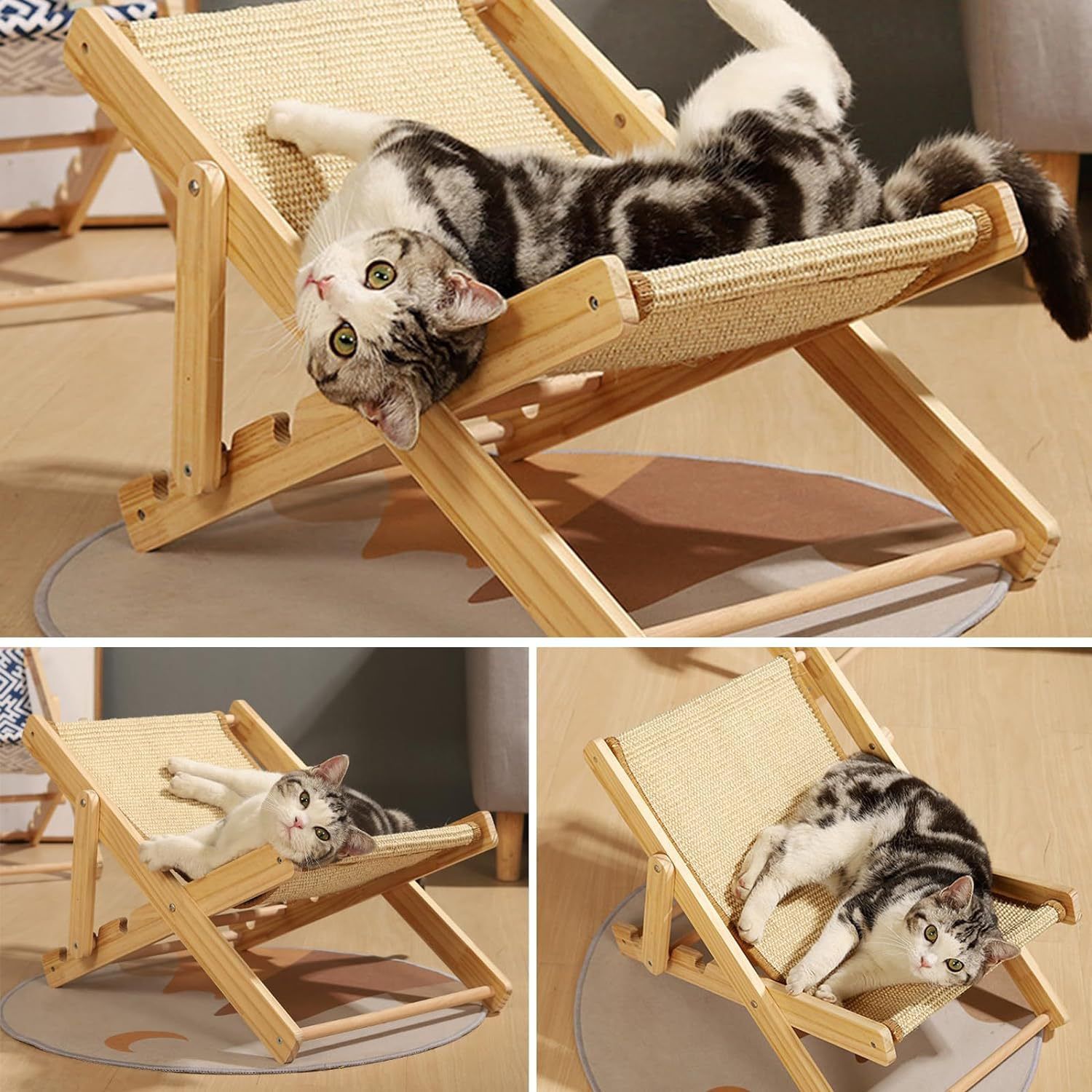 Adjustable Elevated Cat Chair Bed, Relaxation Cat Bed with Durable and Non-Shedding Sisal Scratcher, Wood Elevated Cat Beds — image 2