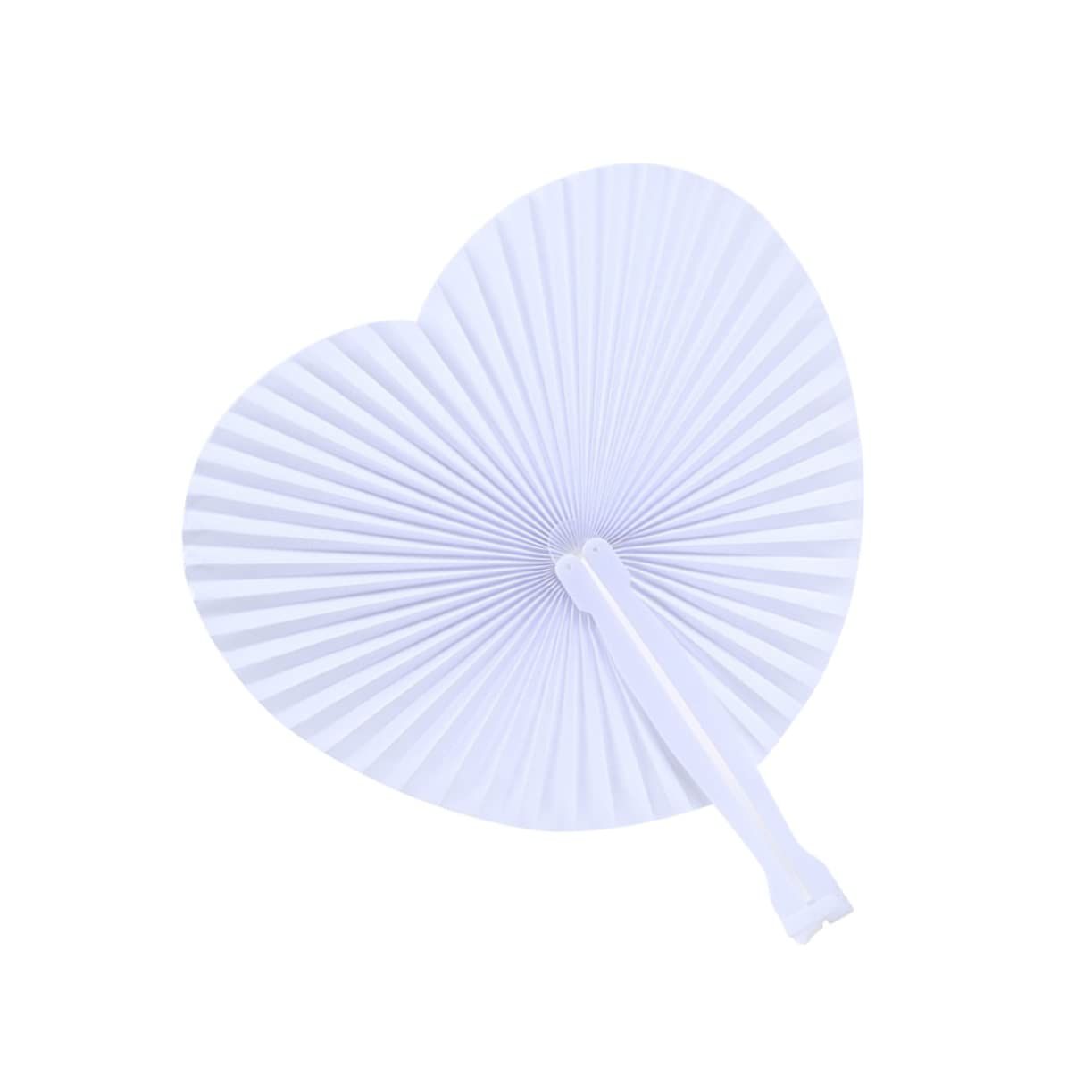 Heart shaped handheld folding accordion paper fan with plastic handle, birthdays, celebrations, and parties