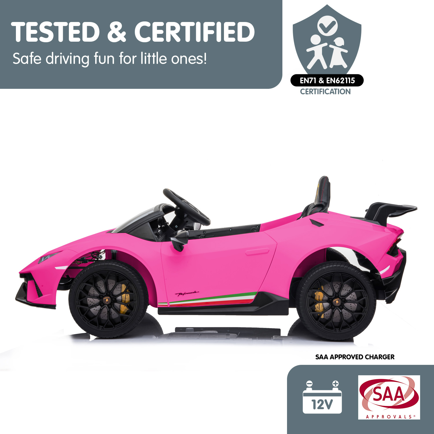 Kahuna Lamborghini Performante Kids Electric Ride On Car Remote Control by Kahuna - Pink — image 5
