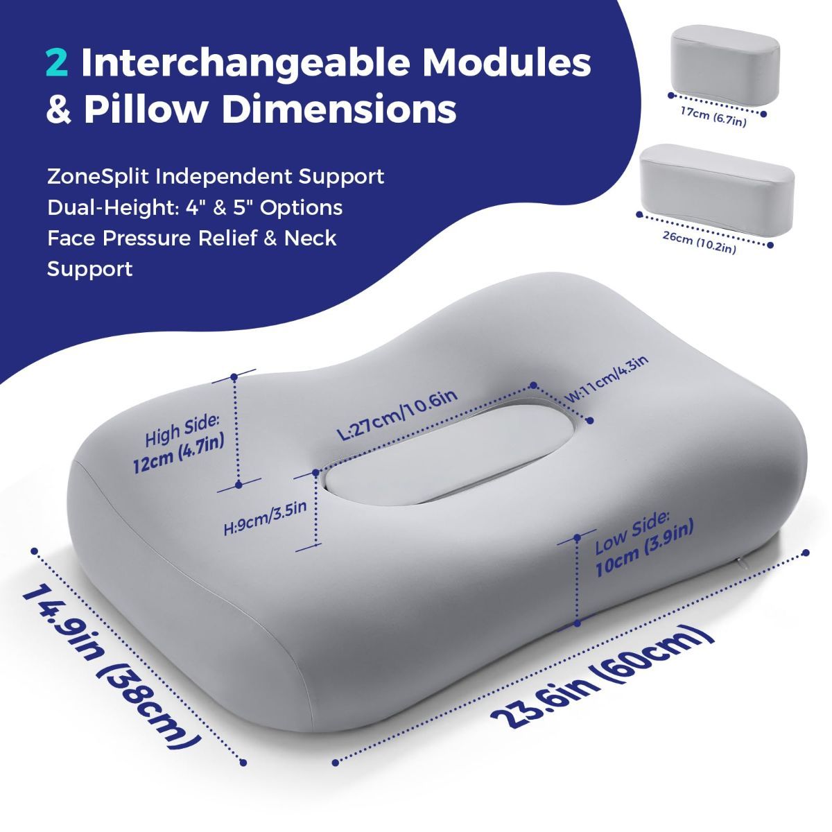 Side Sleeper Pillow - Face & Neck Relief, Dual-Mode 2-in-1, 60D Memory Foam, Dual-Height: 4" & 5", Cervical Support for Side Sleepers, Cooling — image 3
