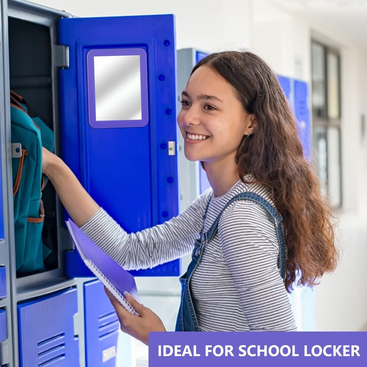 Magnetic Locker Mirror with Real Glass, Small Makeup Mirror for School Locker, Bathroom, Refrigerator, Office Cabinet, Purple, 5 x 7 Inch