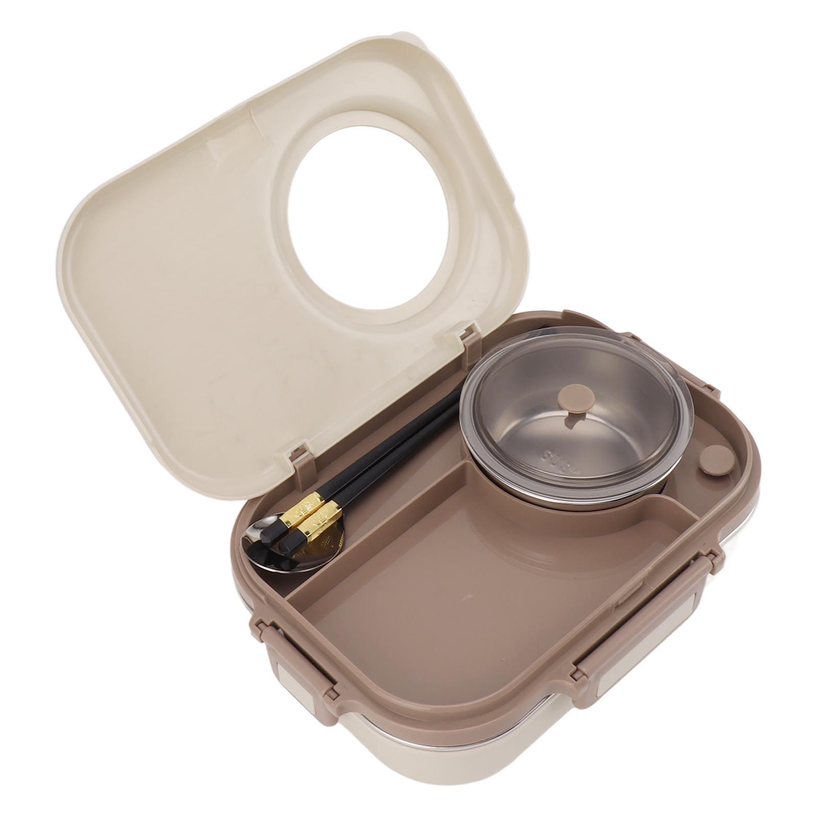 Stainless Steel Lunch Box with Soup Bowl Spoon Chopsticks Beige Leakproof Portable Bento Lunch Box for Camping Picnic 3 Compartment 1100ml