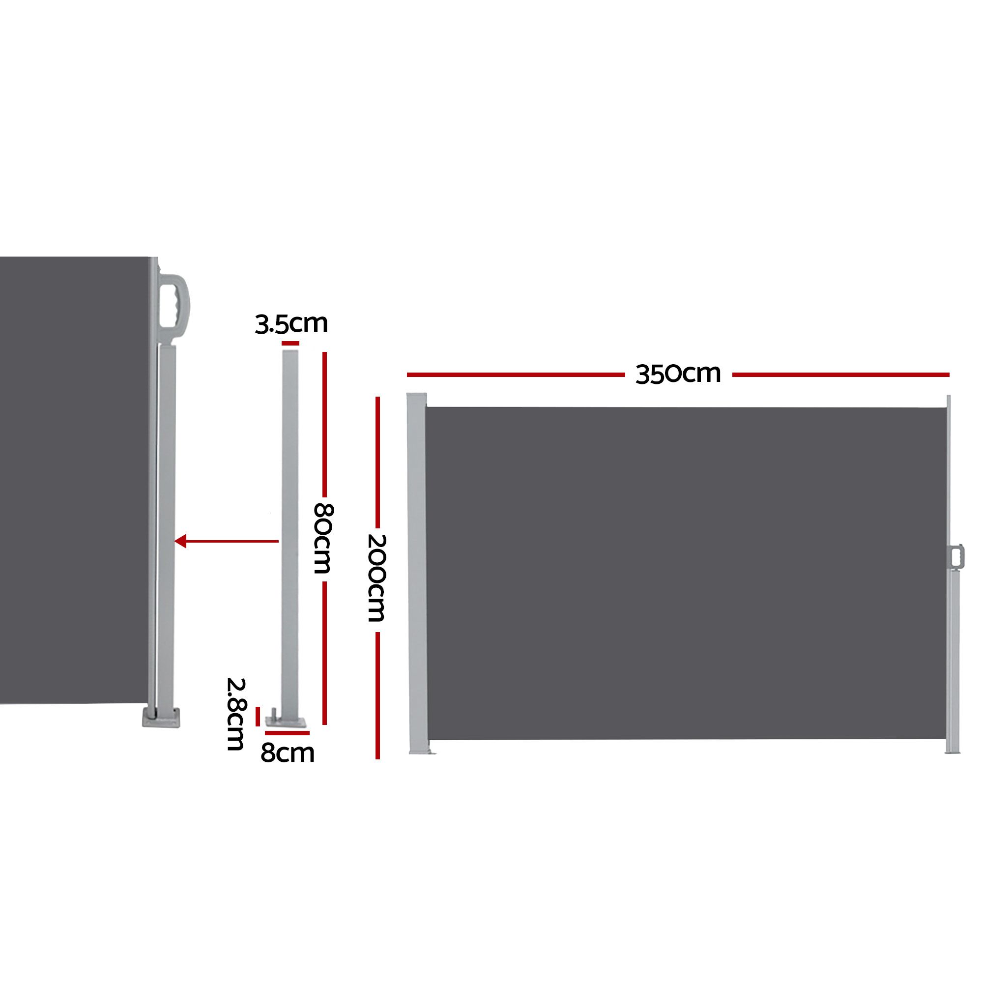 Instahut 2 × 3.5M Side Awning Retractable Privacy Screen Outdoor Sun Shade Grey — image 3