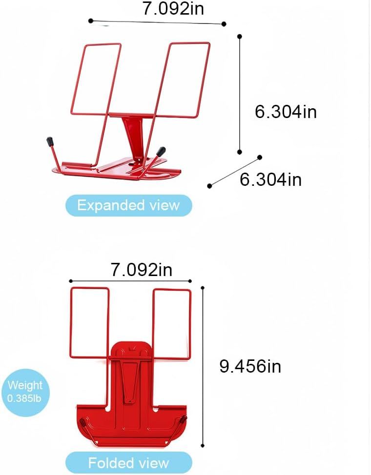 File Sorters Portable Book Holder Adjustable Reading Rest Recipe Cookbook Stand Cell Phone Stand for Cookbook Textbook Tablet Holder ( Red) โ image 5