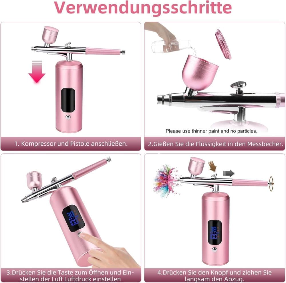 Wireless Airbrush Machine with USB Charging 3 Speed Modes for Nail Art Cake Decorating and Painting, Pink — image 6