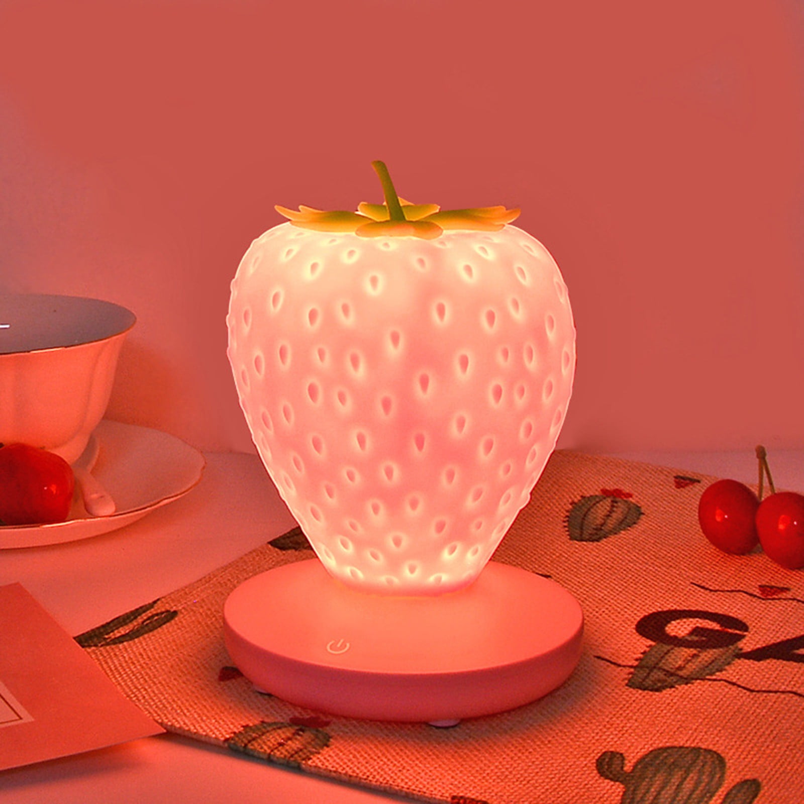 Strawberry Night Light, Silicone Strawberry LED Lamp with USB Powered, Color Changing Small Night Light, 3 Gear Touch Lighting, for Birthday Party Holiday — image 4