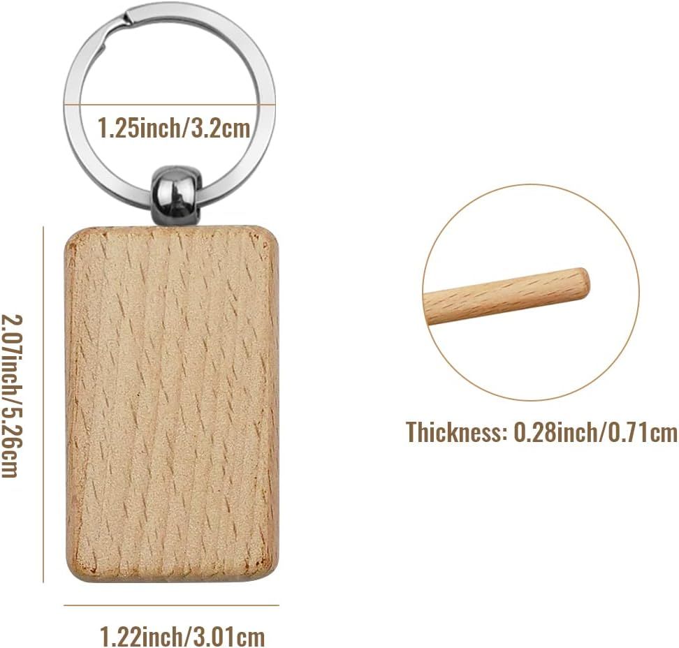 10 Pieces Unfinished Rectangle Wooden Keychains with Split Rings, Blank Wood Tags for Engraving, Painting, DIY Gifts and Crafts, 3 cm โ image 3