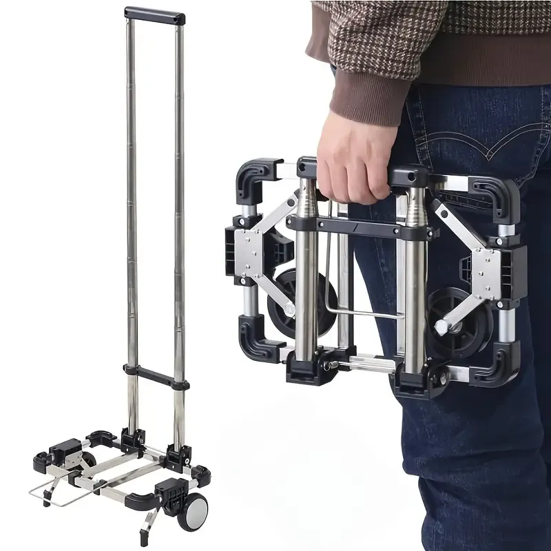 A4 Ultra-Foldable Shopping Cart: Stainless steel frame rust-proof and durable, folds to A4 size weighing only 1.1kg, unfolds in 3 steps with 25kg load