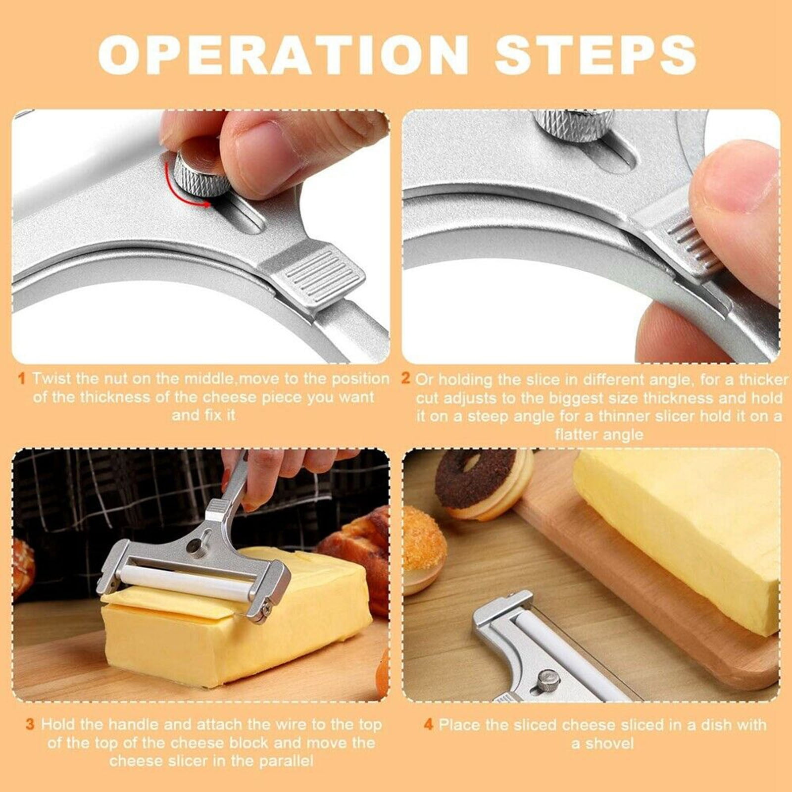 Home Decor Cutter Wire Stainless Steel Cheese Grater Peeler Cheese Slicers Kitchen Gadgets, for Home Cooking and Food Preparation — image 5