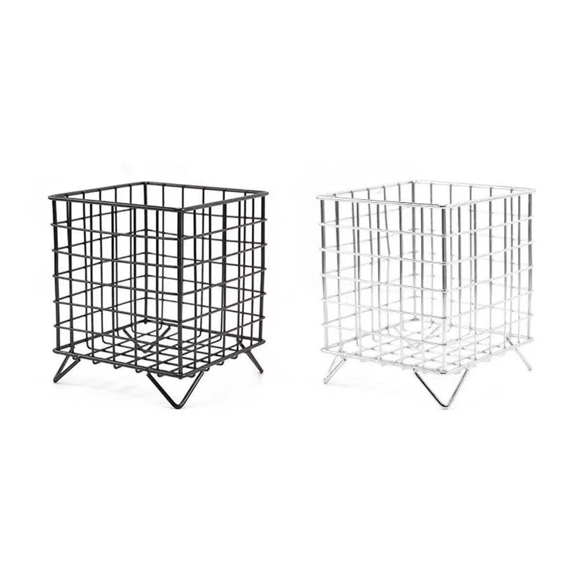 Large Wrought Iron Storage Basket Desktop Organizer Box for Dormitory Cosmetics - Silver — image 3
