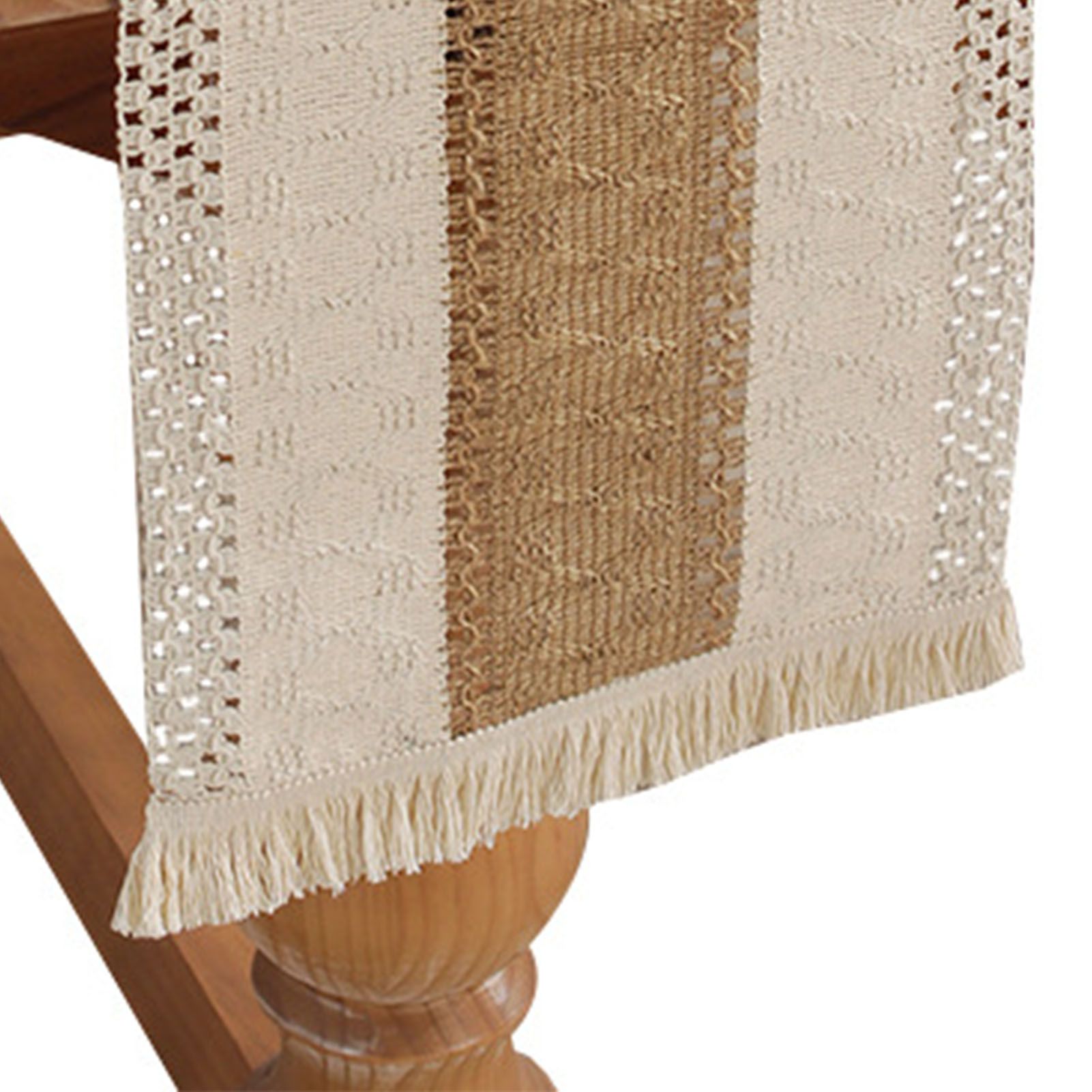 Rustic Table Runner Macrame Table Runner Cotton Desk Decoration for Holiday Party Farmhouse Wedding 180 × 30cm Coffee Color — image 4