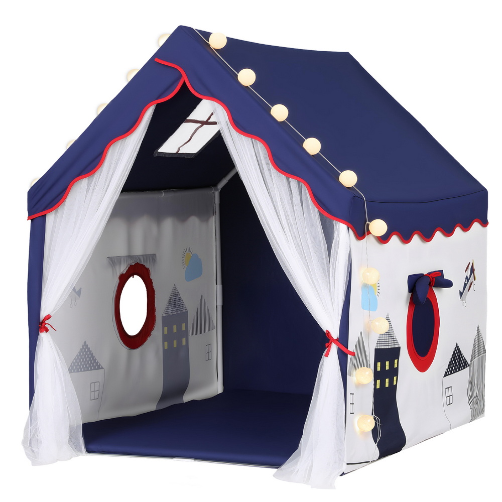 Keezi Kids Play Tent Playhouse Castle with Floor Mat String Ball Light 134X103CM โ image 2
