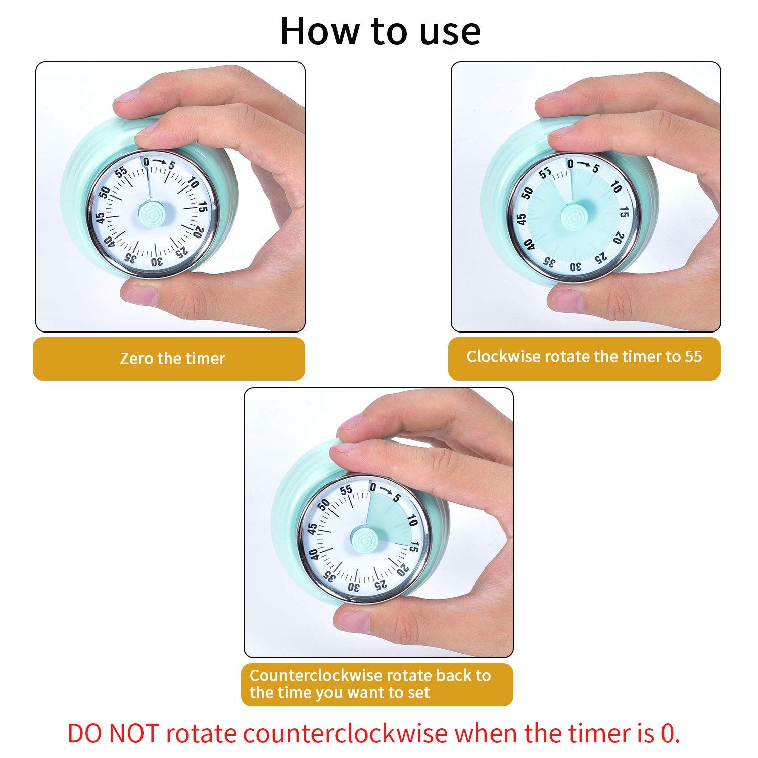 Kitchen Timer, Kitchen Countdown Cooking Timer Reminder, No Battery Required Magnetic Mechanical Timer Time Management Timer — image 5