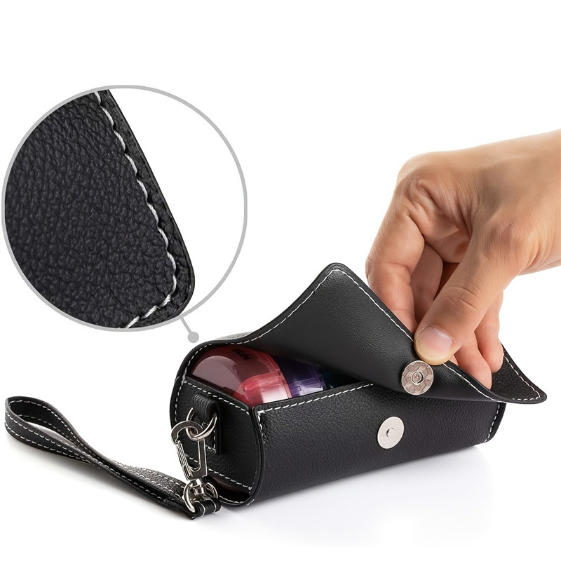 Portable 7-Day Weekly Travel Pill Organizer with Black PU Leather Pouch - 14 Colorful Compartments AM/PM Medication Planner, Dustproof & Light-Shielding — image 2