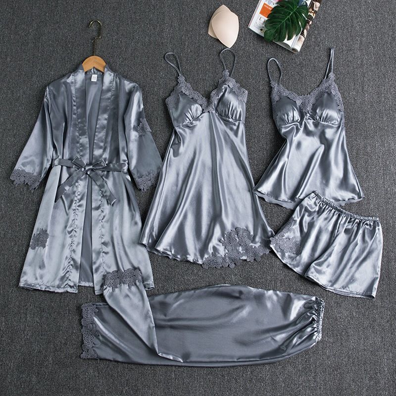 Butterfly Women Sleepwear Set Polyester Long Sleeve Gray XL