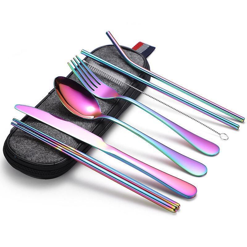 8PCS Portable Stainless Steel Travel Cutlery Set with Case for Camping Picnic Office — image 2