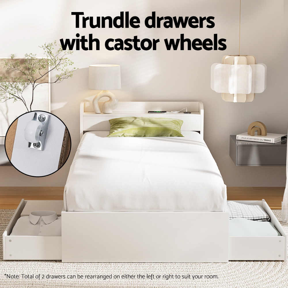 Artiss Bed Frame Single Size with Charging Ports and 2 Drawers AURA โ image 5