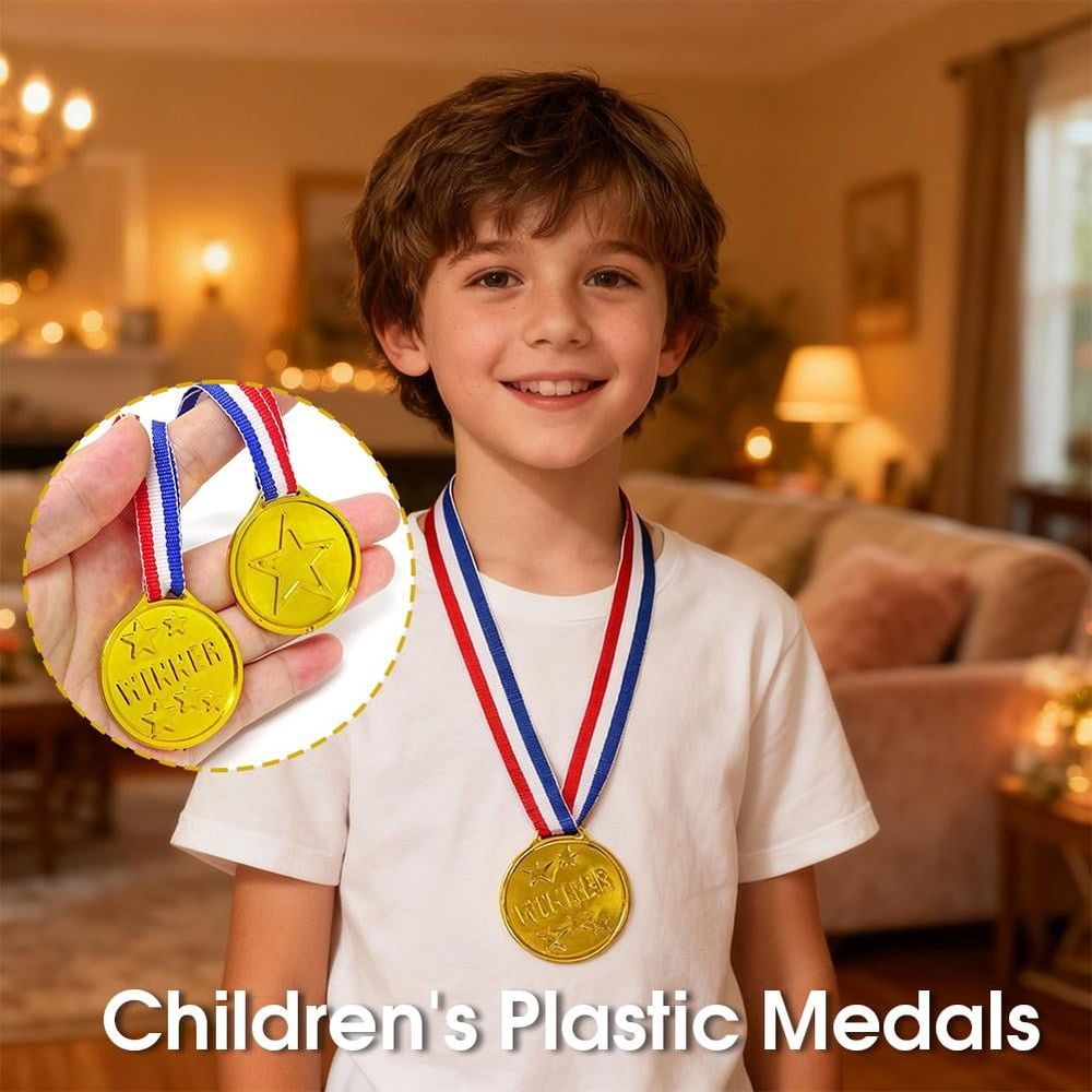 Plastic Award Medals for Kids, Gold Medals with Neck Ribbons Achievement Awards for Children's Competitions Sports Events Games Spelling Bees & Parties