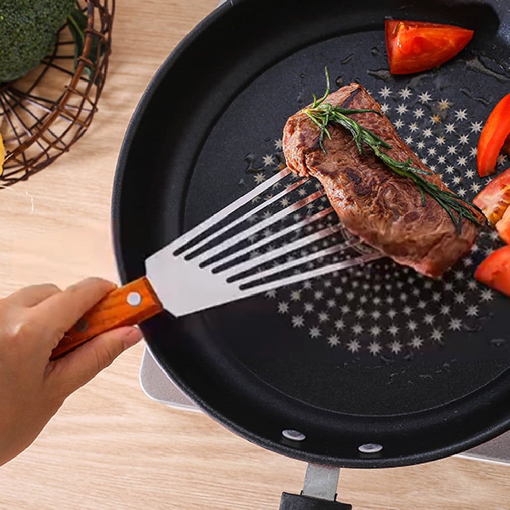 Set of 2, Stainless Steel Slotted Spatula Turner with Riveted Wooden Handle, Professional Metal Spatulas Great for Kitchen Cooking Flipping Frying & Grilling โ image 3