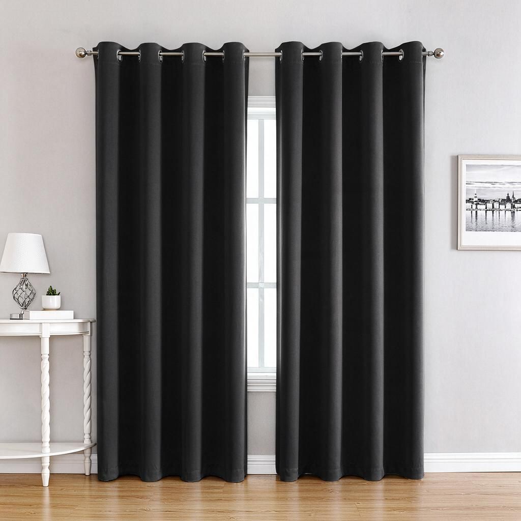 Jet Black Curtain 210GSM High-Density Woven Fabric W132xH175cm Metal Eyelets 1 Panel Sunproof Bedroom Nap Halloween Decor