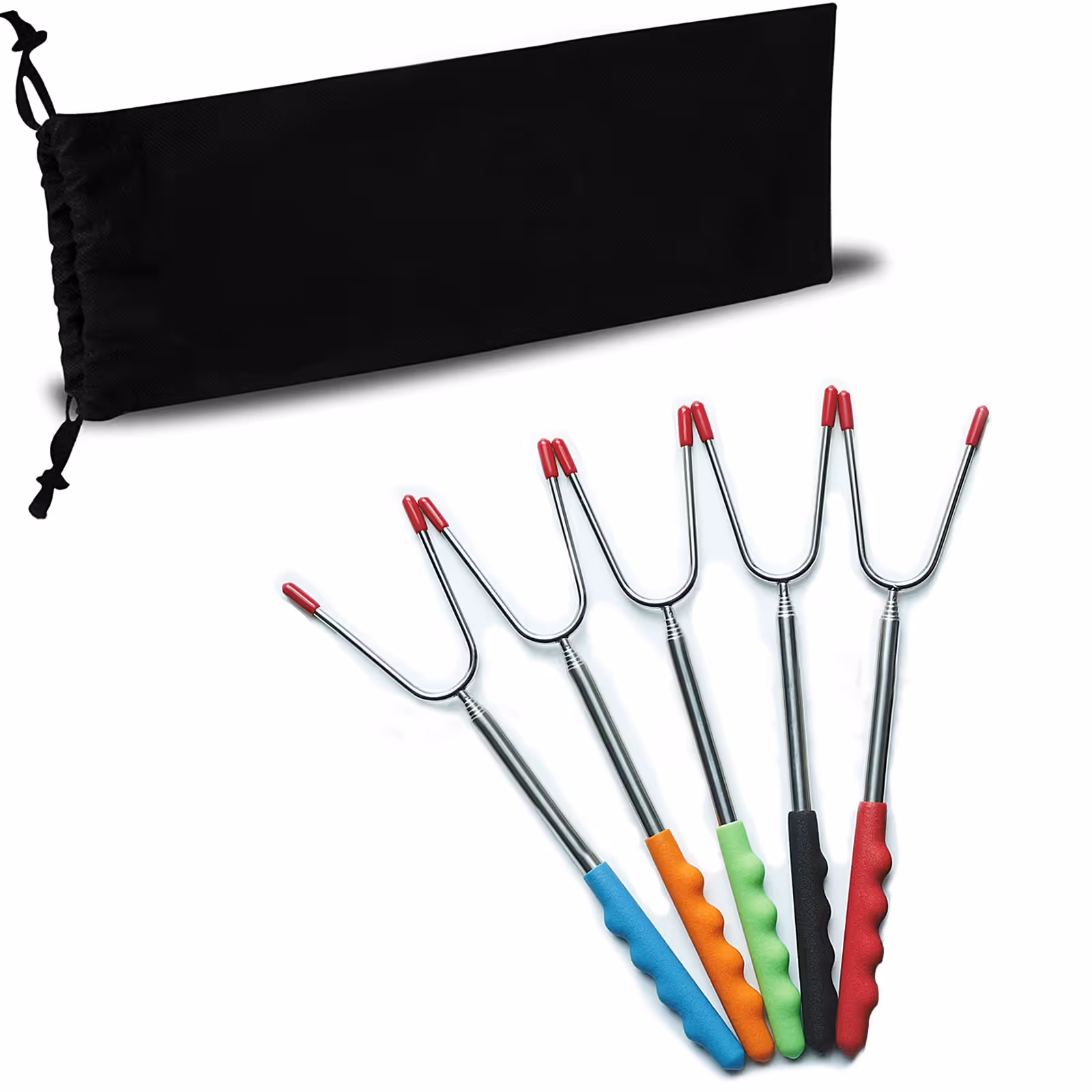 5Pcs Marshmallow Roasting Sticks Extra Long 45' Stainless Telescoping Hot Dog Smores Skewers Safe Barbecue Forks for Campfire, Bonfire and Grill (Including 1 bag)