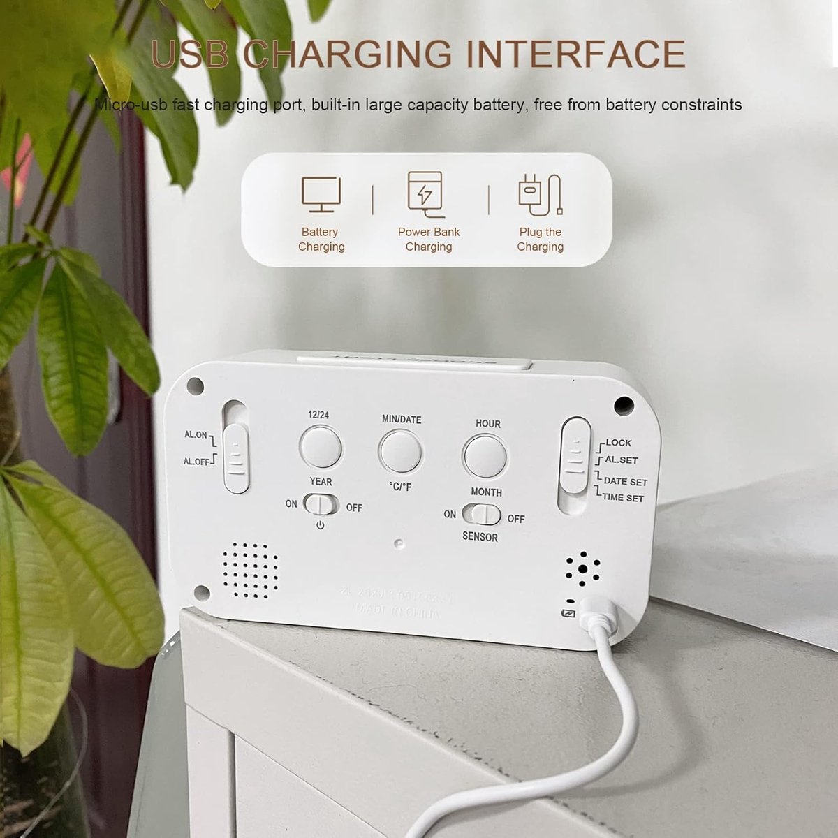 alarm clock - Digital Clock (rechargeable) - digital alarm clocks - LED alarm clock with temperature - Children's Alarm clock - snooze function - calendar — image 4