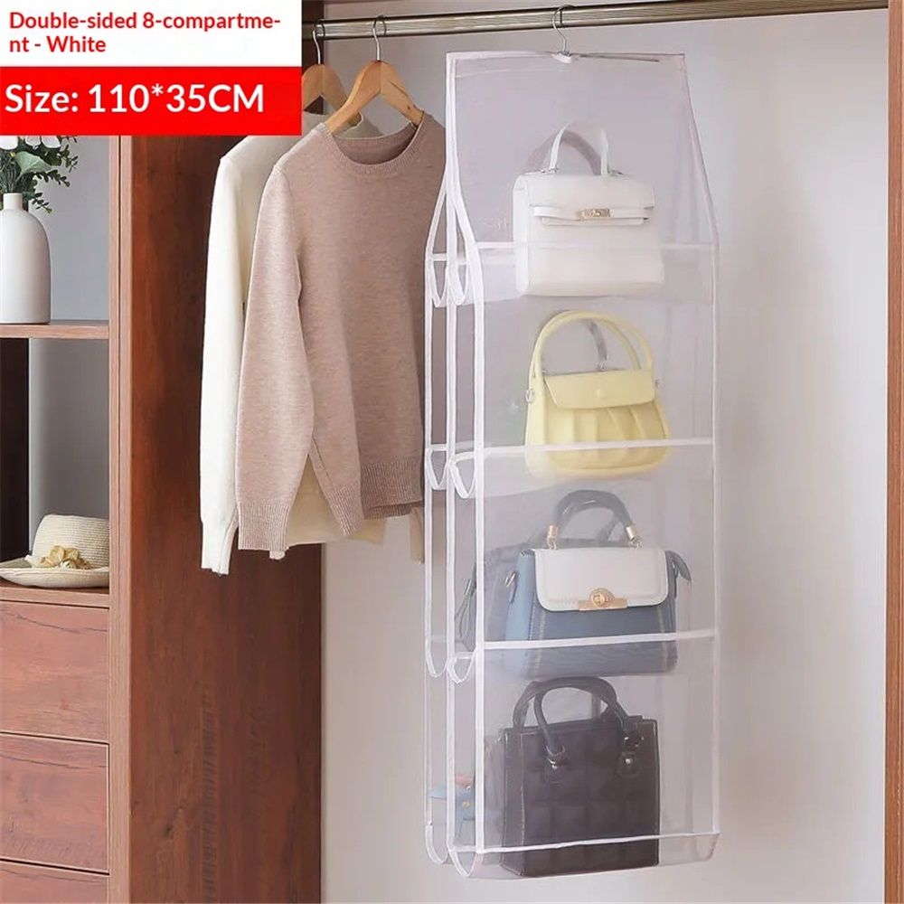 2 Packs Hanging Handbag Purse Organizer for Closet, 8 Pockets Space Saving Purse Storage Organizers, Wardrobe Bag Organizer Pocketbook Organizer, 110 × 35 × — image 2