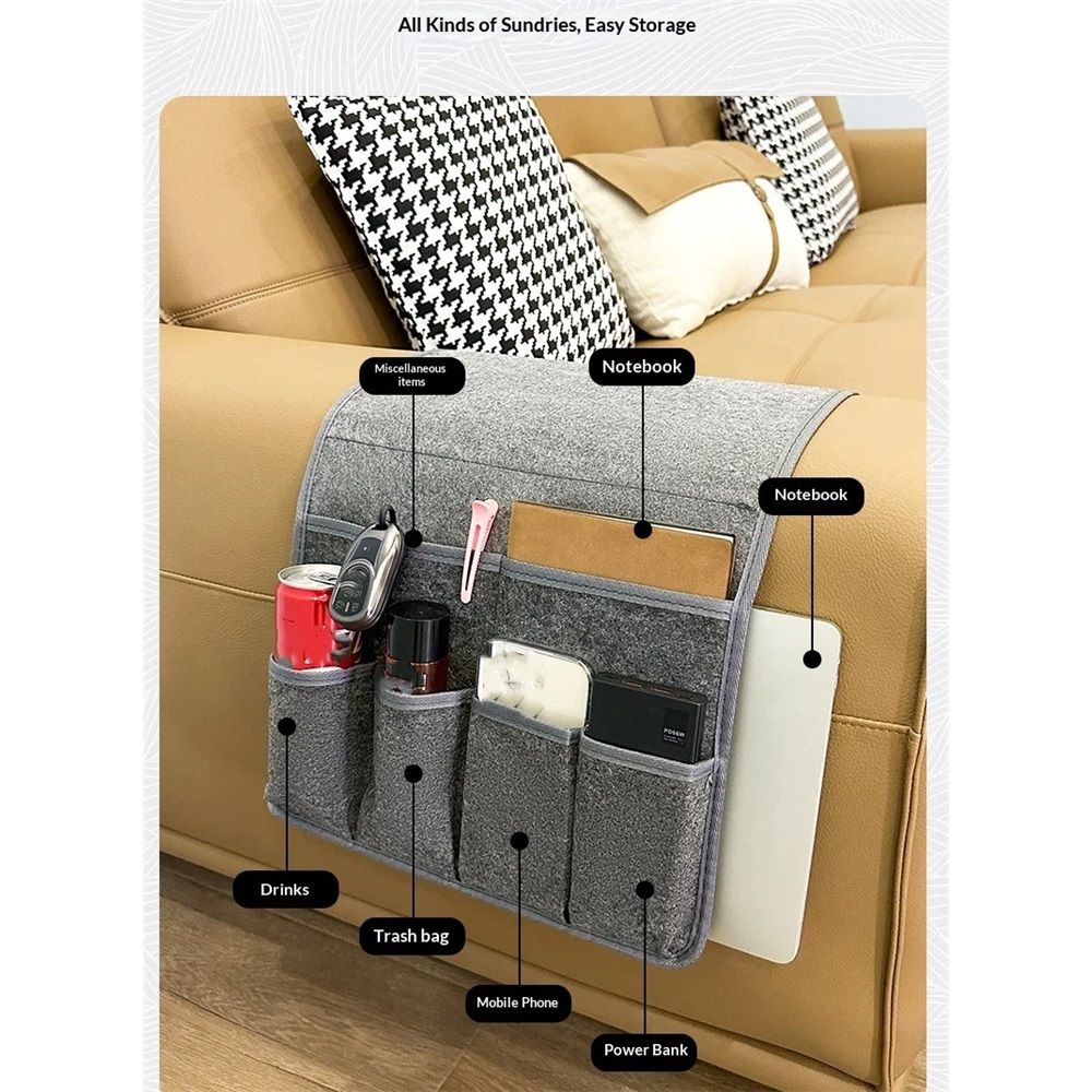 Remote Control Holder Armchair Caddy for Recliner Couch, Non-Slip Armrest Organizer with Pockets for Magazine, Tablet, Phone(dark gray) — image 3