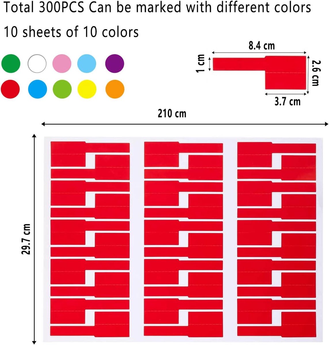 300 pieces - Self-adhesive cable label - cable label sheets - 10 sheets - of 10 colors - Cable labels - Label - Labels - Label stickers - Self-adhesive cable โ image 5