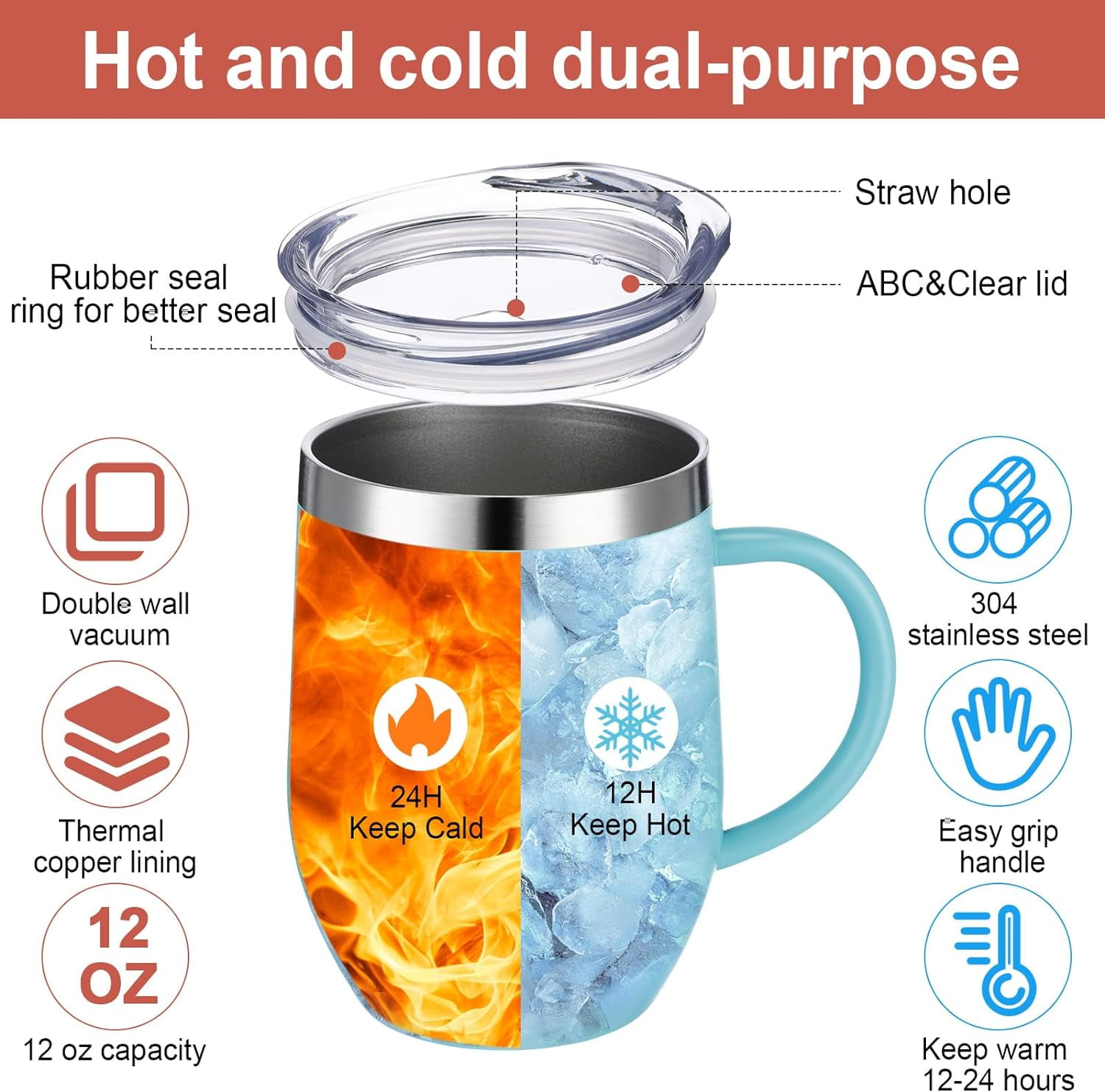 12oz Insulated Coffee Mug with Handle Stainless Steel Insulated Coffee Mug Double Wall Vacuum Travel Mug Tumbler Cup with Sliding Lid Travel Coffee Cup Thermal — image 3