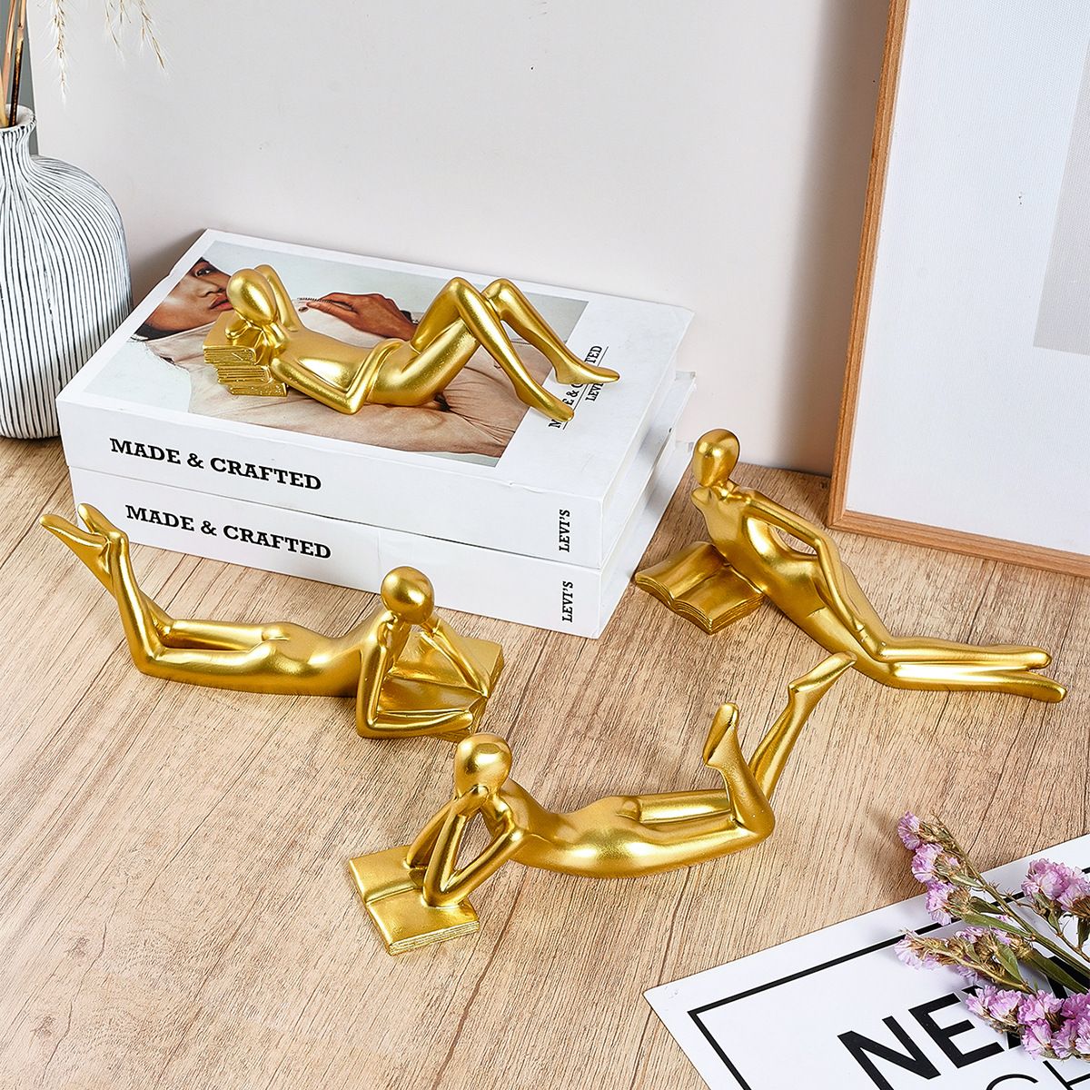 Gold Home Decor Thinker Reading Women Statue for Living Room, Modern Shelf Decor Accent Decorations, Resin Collectible Figurines Display for Office Bedroom โ image 3