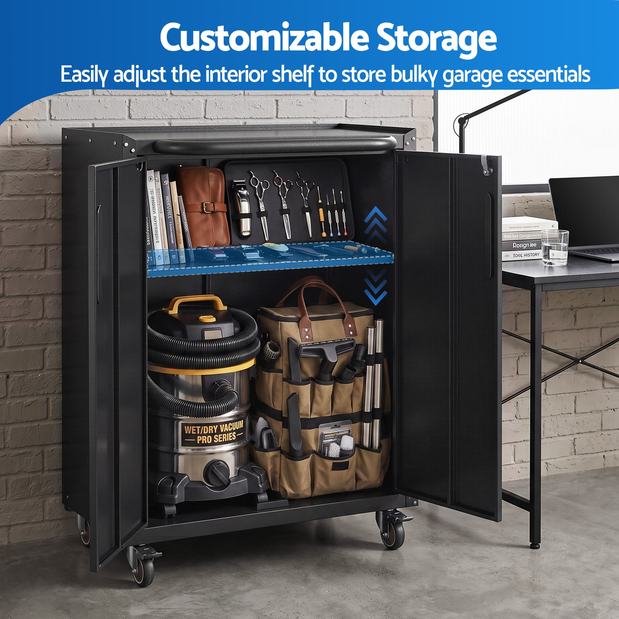 Giantz Rolling Tool Cabinet Heavy-Duty Storage Cabinet Adjustable Shelf Black — image 5