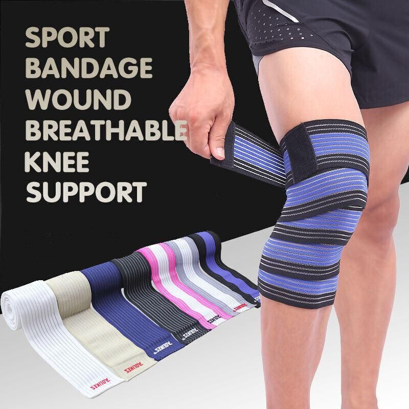 Sports Gym Bandage Wrap Compression Strap Wrist Knee Leg Ankle Elbow Band 180Cm - White+Grey โ image 2